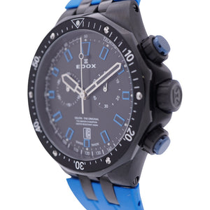 美品 エドックス デルフィン 10109 クオーツ 腕時計 SS/ラバー ブラック ブルー 黒文字盤 0060【中古】EDOX メンズ