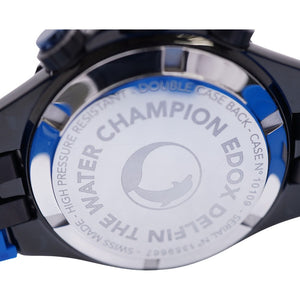 美品 エドックス デルフィン 10109 クオーツ 腕時計 SS/ラバー ブラック ブルー 黒文字盤 0060【中古】EDOX メンズ