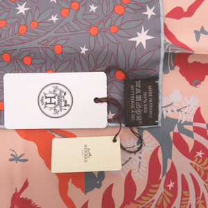 新品同様 エルメス カレ90 ダブルフェイス《オルフェウスの魅力に誘われて》SOUS LE CHARME D'ORPEE シルク オレンジ グレー マルチカラー スカーフ 0204【中古】HERMES