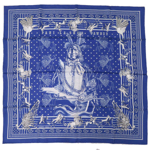 新品同様 エルメス カレ90  Pani la Shar Pawnee double face scarf パウニー族の首長 シルク ネイビー ブルー ダブルフェイス スカーフ0208【中古】HERMES