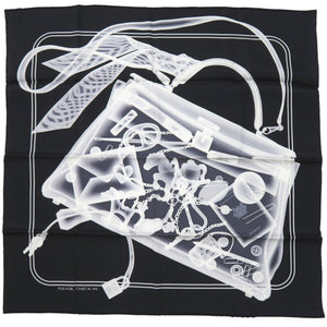 新品同様 エルメス カレ70 プリーズ チェックイン PLEASE CHECK-IN スカーフ シルク ブラック 0232【中古】HERMES