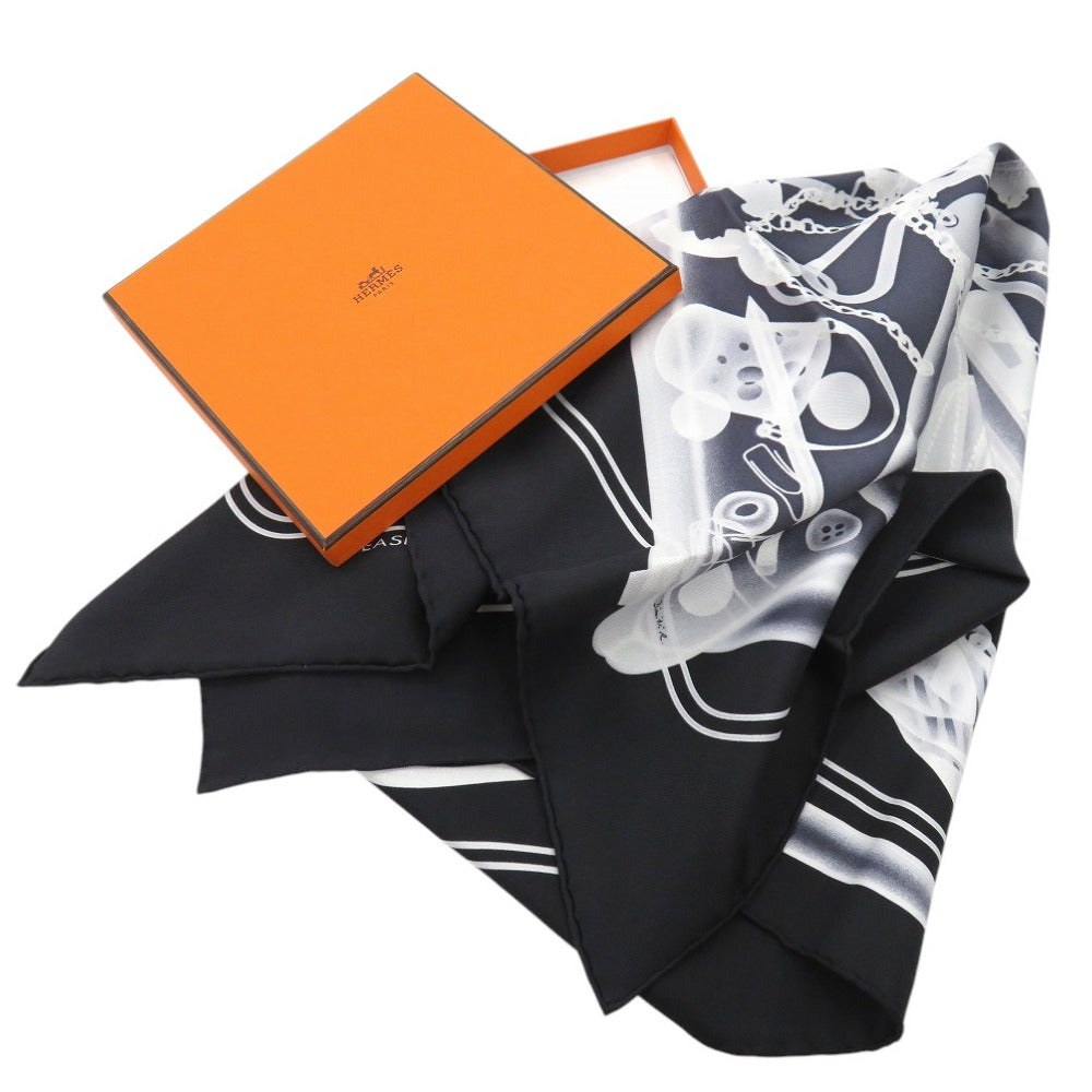 新品同様 エルメス カレ70 プリーズ チェックイン PLEASE CHECK-IN スカーフ シルク ブラック 0232【中古】HERMES