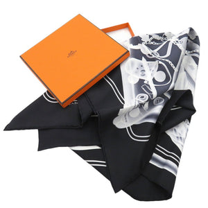 新品同様 エルメス カレ70 プリーズ チェックイン PLEASE CHECK-IN スカーフ シルク ブラック 0232【中古】HERMES