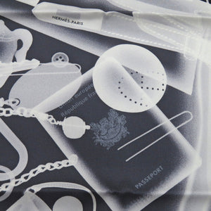 新品同様 エルメス カレ70 プリーズ チェックイン PLEASE CHECK-IN スカーフ シルク ブラック 0232【中古】HERMES