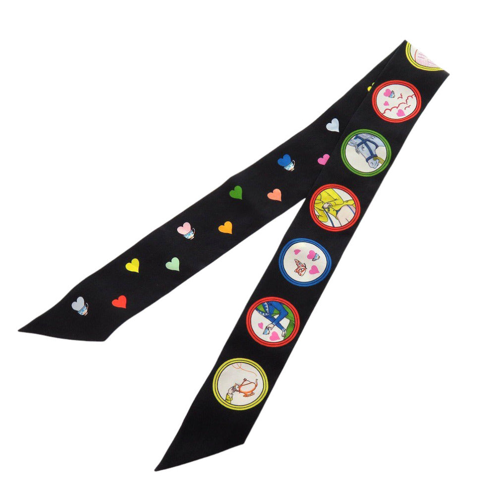 美品 エルメス ツイリー ティータイム Tea Time 063782S シルク ブラック スカーフ 黒 0257【中古】HERMES