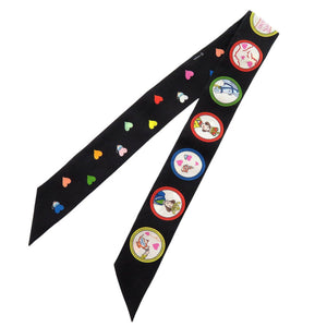 美品 エルメス ツイリー ティータイム Tea Time 063782S シルク ブラック スカーフ 黒 0257【中古】HERMES