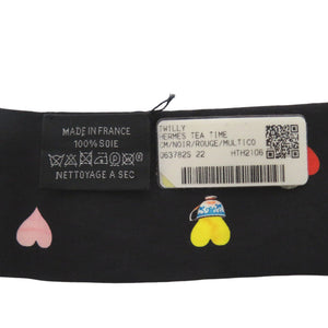 美品 エルメス ツイリー ティータイム Tea Time 063782S シルク ブラック スカーフ 黒 0257【中古】HERMES