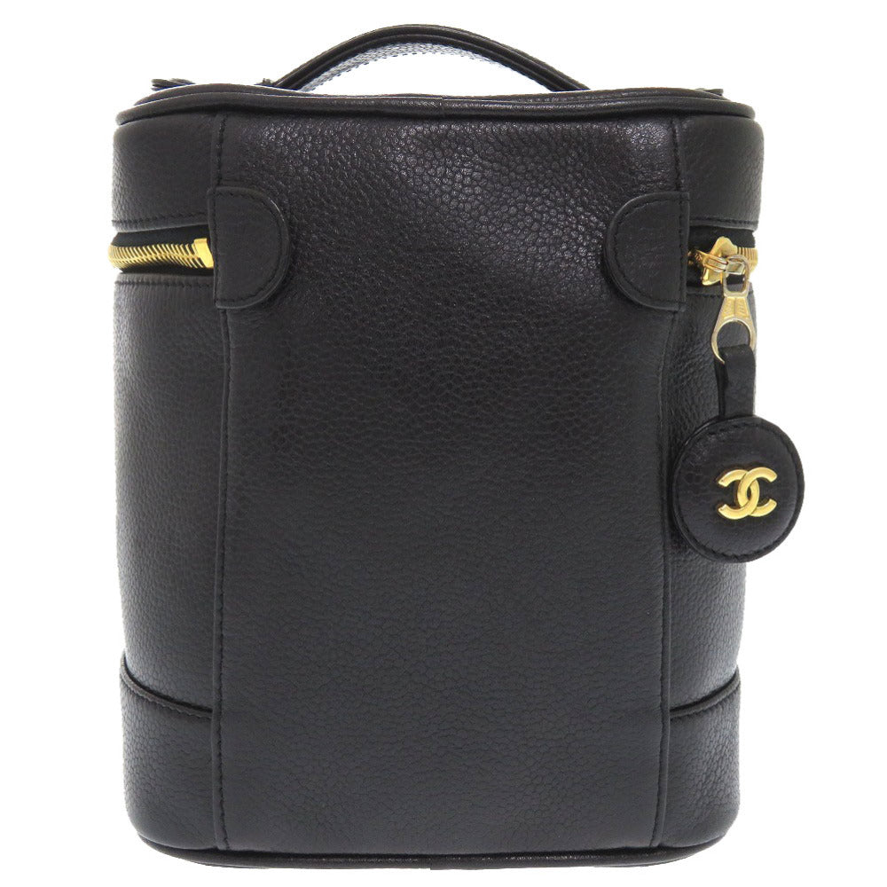 シャネル キャビアスキン ブラック 4番台 ココマーク ヴィンテージ バニティバッグ ハンドバッグ 縦型 黒 0547 【中古】 CHANEL