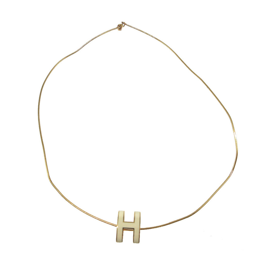 美品 エルメス ポップアッシュ メタル アイボリー ゴールド ワイヤー ネックレス 0655【中古】HERMES