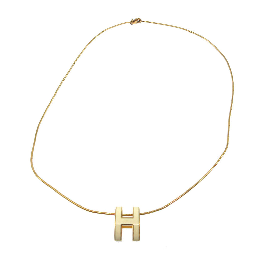 美品 エルメス ポップアッシュ メタル アイボリー ゴールド ワイヤー ネックレス 0655【中古】HERMES