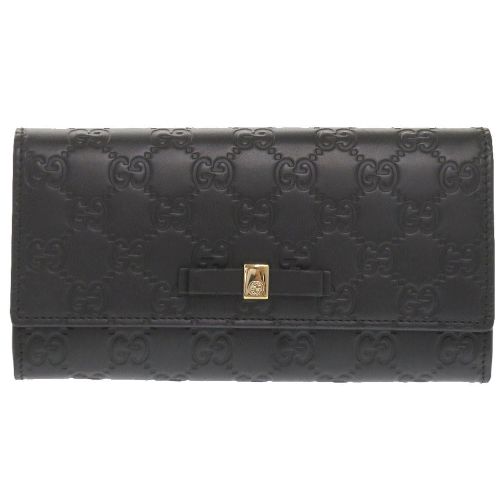 新品同様 グッチ グッチシマ GG柄 シグネチャー コンチネンタルウォレット リボン レザー ブラック 388679 長財布 財布 黒 0657 【中古】 GUCCI