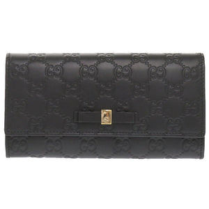 新品同様 グッチ グッチシマ GG柄 シグネチャー コンチネンタルウォレット リボン レザー ブラック 388679 長財布 財布 黒 0657 【中古】 GUCCI