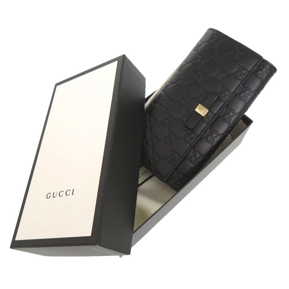 新品同様 グッチ グッチシマ GG柄 シグネチャー コンチネンタルウォレット リボン レザー ブラック 388679 長財布 財布 黒 0657 【中古】 GUCCI