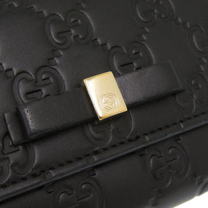 新品同様 グッチ グッチシマ GG柄 シグネチャー コンチネンタルウォレット リボン レザー ブラック 388679 長財布 財布 黒 0657 【中古】 GUCCI