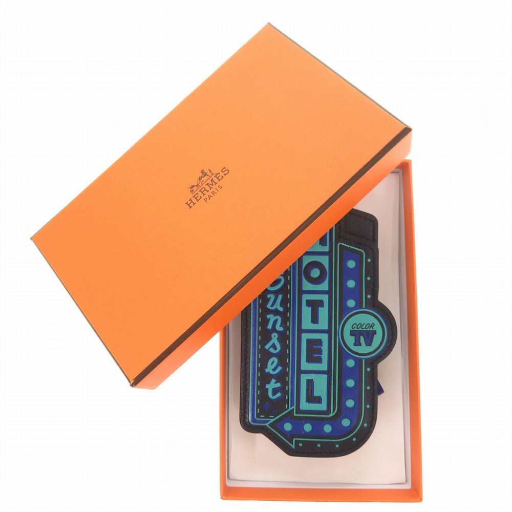 新品同様 エルメス MOTEL sunset レザー ブラック/ブルー シルバー金具 C刻印（2018年） ネームタグ 0673【中古】HERMES