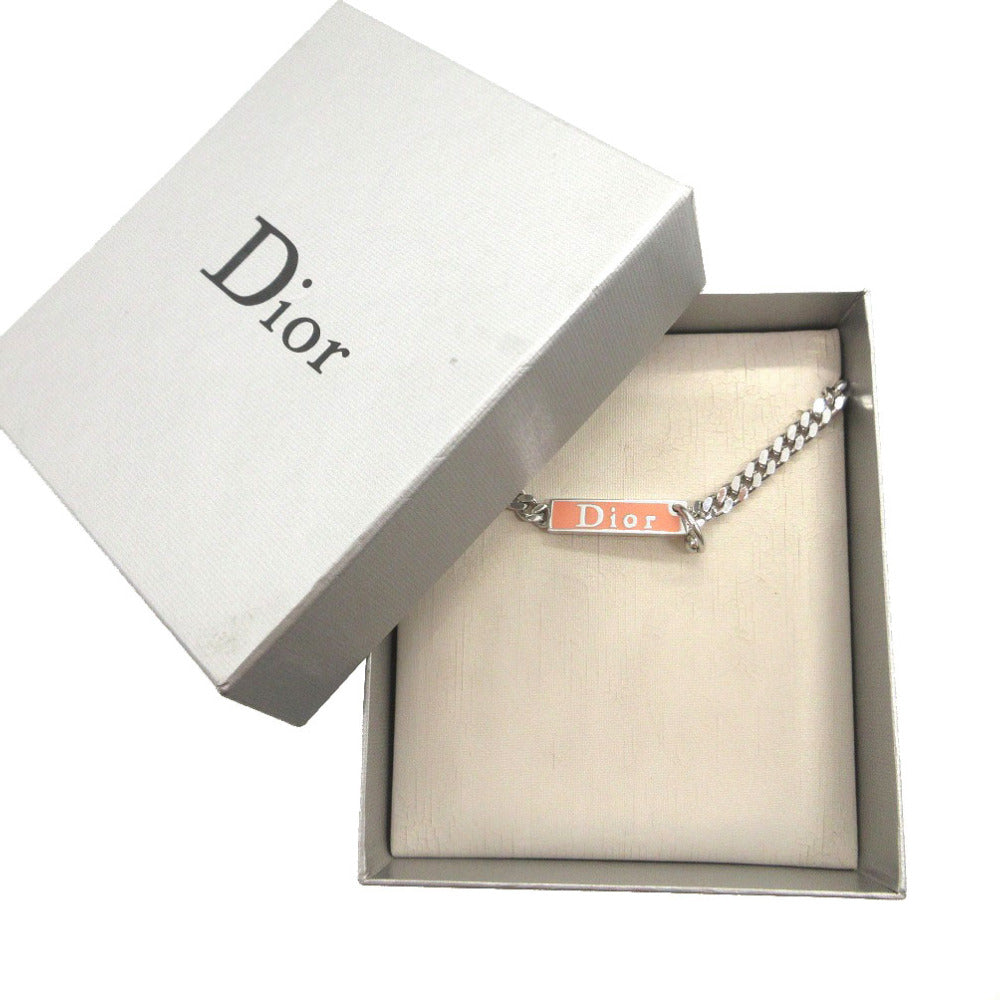 新品同様 クリスチャンディオール ロゴプレート ブレスレット メタル シルバー ピンク 0687【中古】Christian Dior