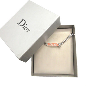 新品同様 クリスチャンディオール ロゴプレート ブレスレット メタル シルバー ピンク 0687【中古】Christian Dior
