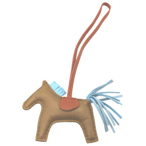 美品 エルメス ロデオチャームPM アニューミロ A刻印(2017年製) セサミ セレステ ゴールド バッグチャーム キーホルダー 0803【中古】HERMES