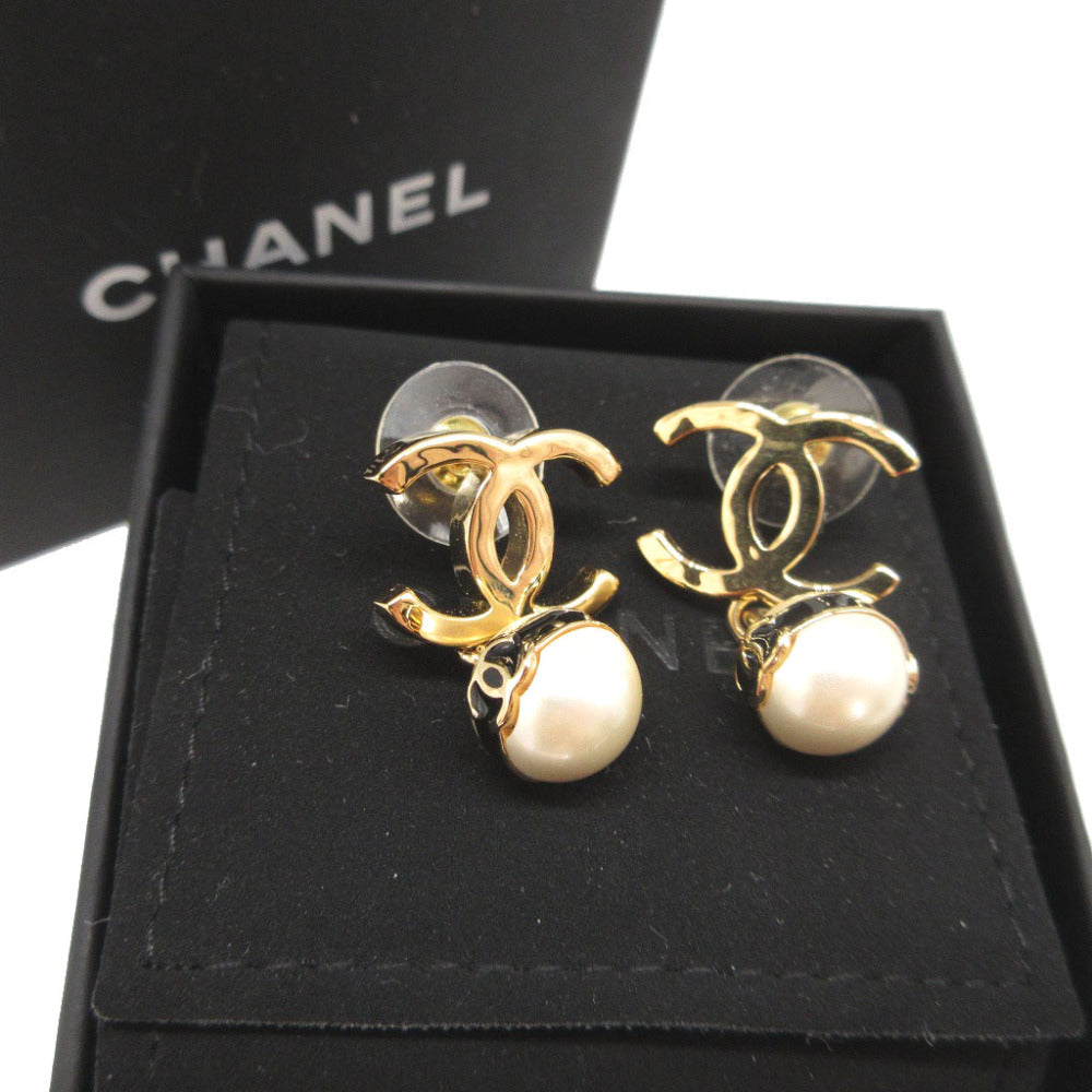 美品 シャネル ココマーク パール B24S メタル ゴールド ピアス 0812【中古】CHANEL
