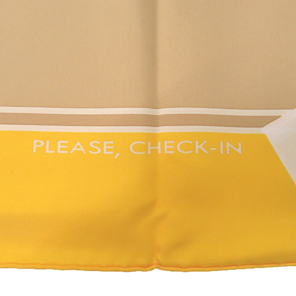 未使用 エルメス カレ PLEASE CHECK-IN プリーズチェックインケリー Kelly シルク イエロー ベージュ 黄色 スカーフ 0818【中古】HERMES