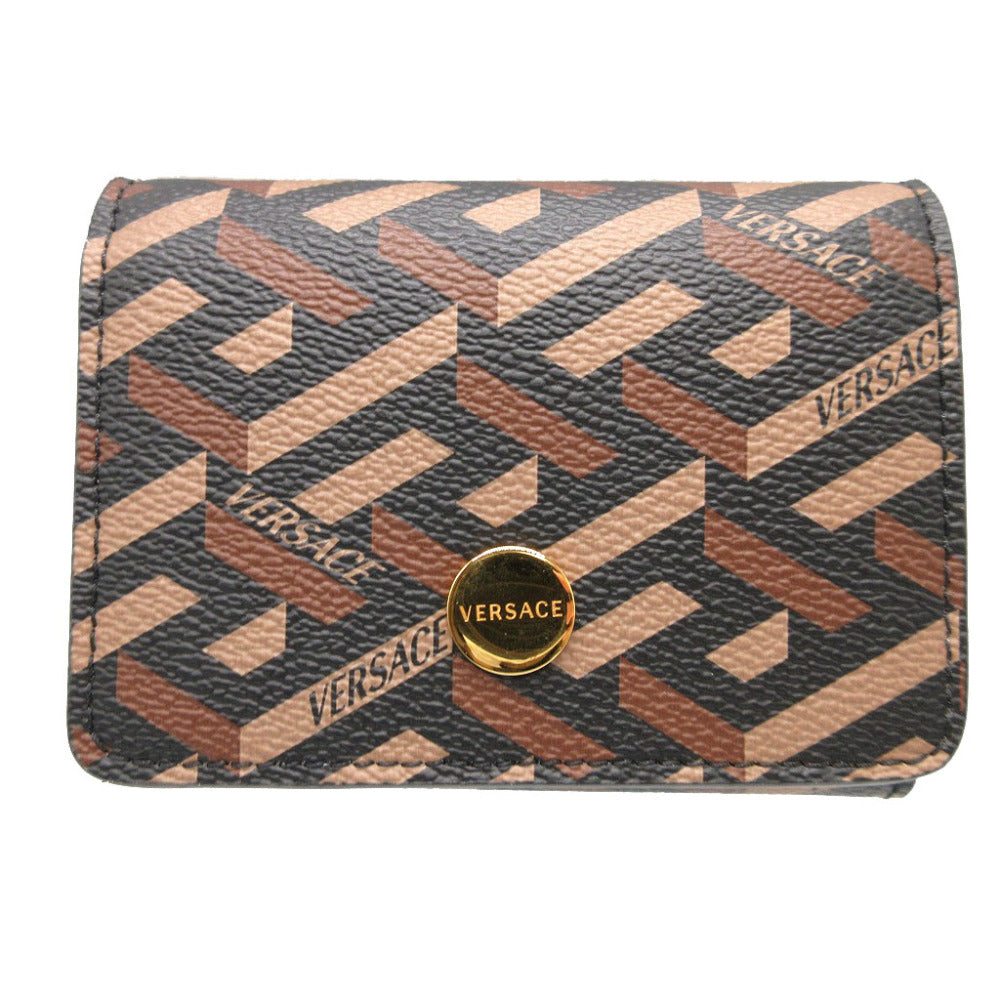 新品同様 ヴェルサーチ レザー ブラウン 茶 ブラック 黒 コンパクトウォレット 3つ折り財布 財布 0839【中古】VERSACE