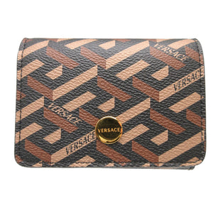 新品同様 ヴェルサーチ レザー ブラウン 茶 ブラック 黒 コンパクトウォレット 3つ折り財布 財布 0839【中古】VERSACE
