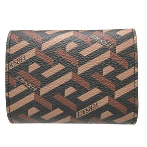 新品同様 ヴェルサーチ レザー ブラウン 茶 ブラック 黒 コンパクトウォレット 3つ折り財布 財布 0839【中古】VERSACE