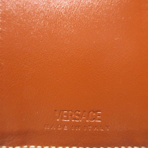 新品同様 ヴェルサーチ レザー ブラウン 茶 ブラック 黒 コンパクトウォレット 3つ折り財布 財布 0839【中古】VERSACE