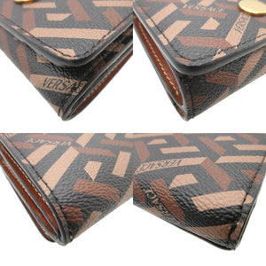 新品同様 ヴェルサーチ レザー ブラウン 茶 ブラック 黒 コンパクトウォレット 3つ折り財布 財布 0839【中古】VERSACE