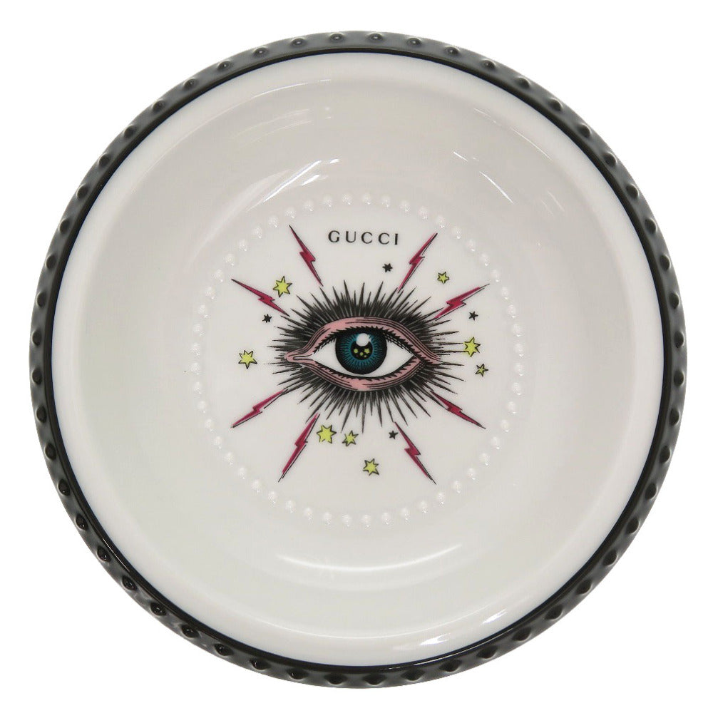 未使用 グッチ スターアイ プリント アッシュトレイ ポーセリン ホワイト ブラック マルチカラー 白色 黒色 食器 皿 0847【中古】GUCCI