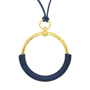 未使用 エルメス ループグラン ペンダント ヴォースイフト ネイビー ゴールド金具 ネックレス 紺 0854【中古】HERMES