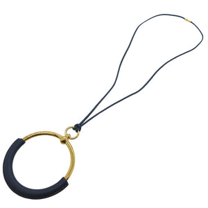 未使用 エルメス ループグラン ペンダント ヴォースイフト ネイビー ゴールド金具 ネックレス 紺 0854【中古】HERMES