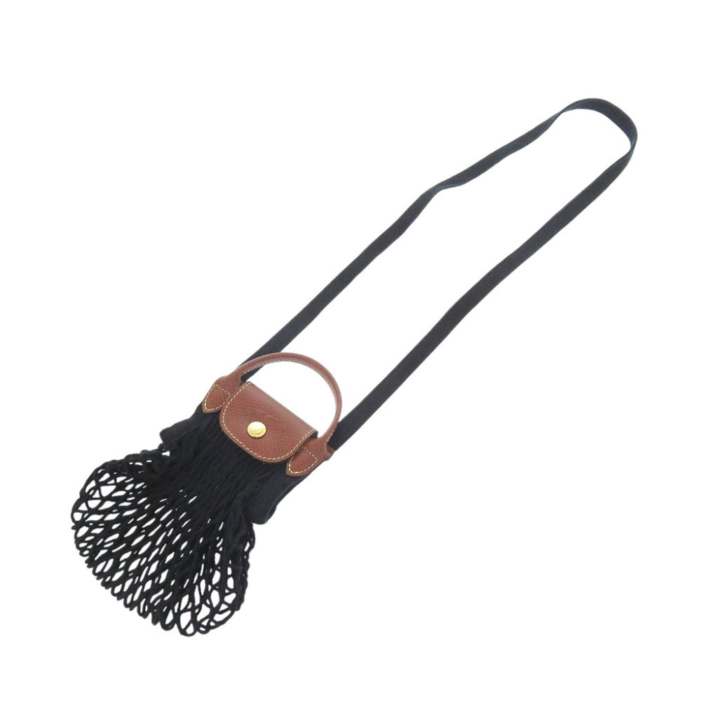 美品 ロンシャン ル プリアージュ フィレ XS クロスボディバッグ コットン/レザー ブラック ショルダーバッグ 0885【中古】Longchamp