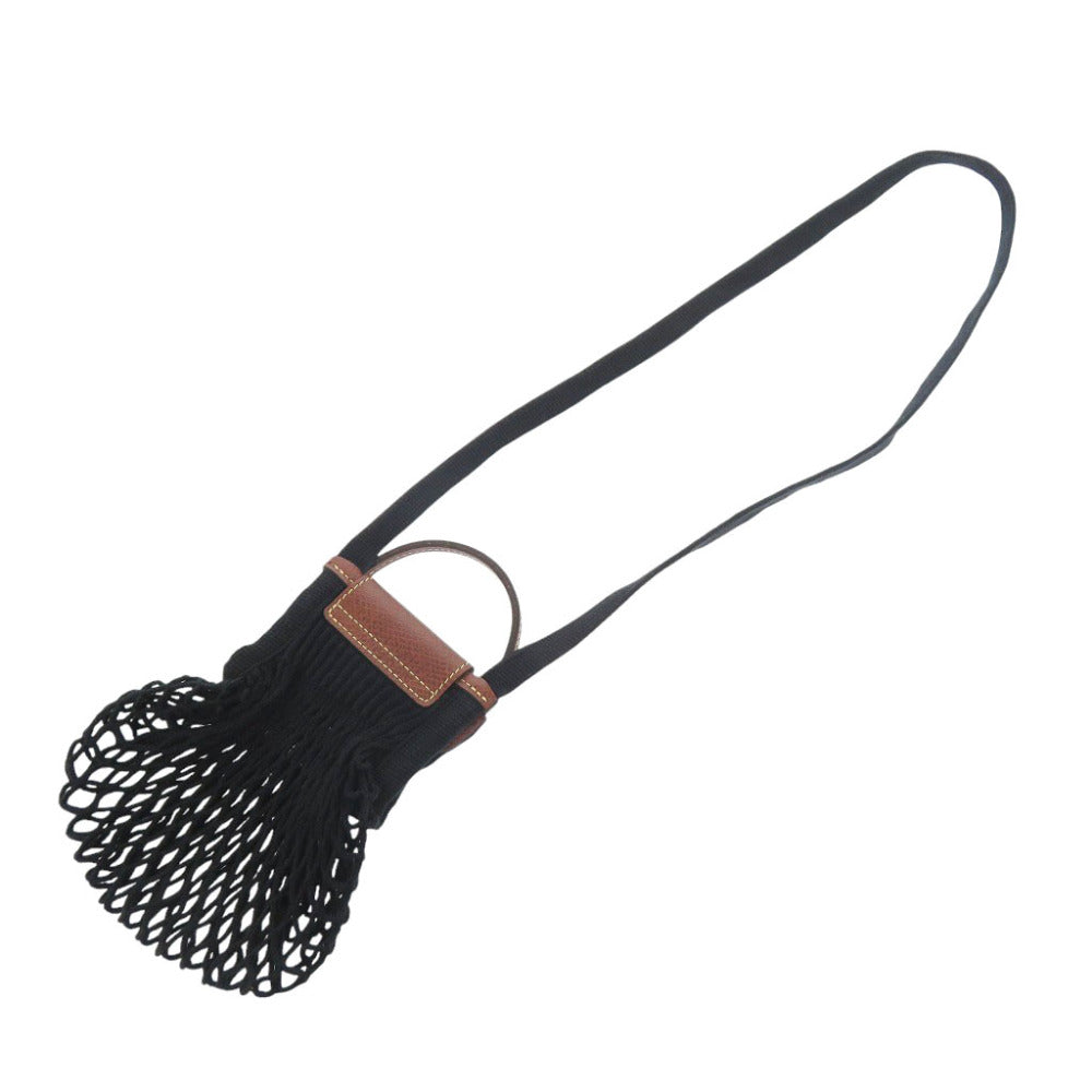 美品 ロンシャン ル プリアージュ フィレ XS クロスボディバッグ コットン/レザー ブラック ショルダーバッグ 0885【中古】Longchamp