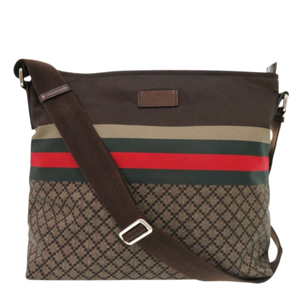 美品 グッチ ディアマンテ シェリーライン 270410 ナイロン レザー ブラウン ショルダーバッグ 0943【中古】GUCCI