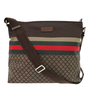 美品 グッチ ディアマンテ シェリーライン 270410 ナイロン レザー ブラウン ショルダーバッグ 0943【中古】GUCCI