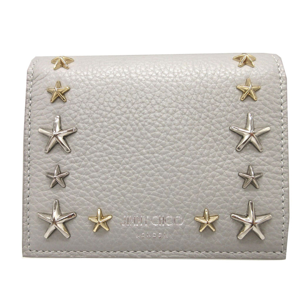 新品同様 ジミーチュウ HANNE スタースタッズ レザー グレー コンパクトウォレット 2つ折り財布 財布 1266-10【中古】JIMMY CHOO