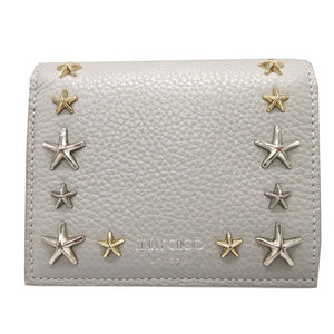 新品同様 ジミーチュウ HANNE スタースタッズ レザー グレー コンパクトウォレット 2つ折り財布 財布 1266-10【中古】JIMMY CHOO
