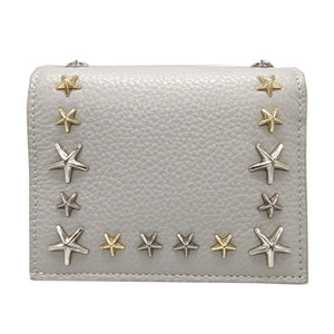 新品同様 ジミーチュウ HANNE スタースタッズ レザー グレー コンパクトウォレット 2つ折り財布 財布 1266-10【中古】JIMMY CHOO