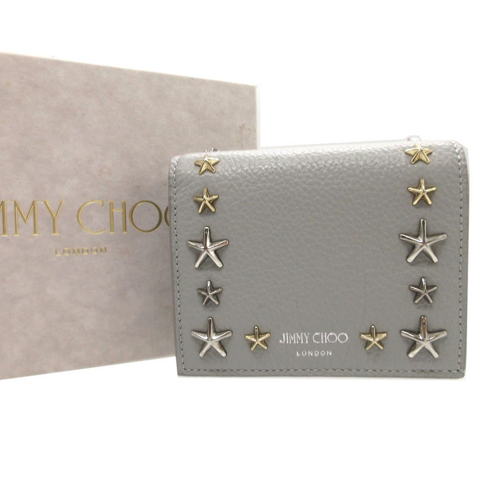 新品同様 ジミーチュウ HANNE スタースタッズ レザー グレー コンパクトウォレット 2つ折り財布 財布 1266-10【中古】JIMMY CHOO