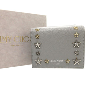 新品同様 ジミーチュウ HANNE スタースタッズ レザー グレー コンパクトウォレット 2つ折り財布 財布 1266-10【中古】JIMMY CHOO