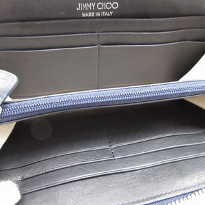 新品同様 ジミーチュウ スタースタッズ レザー ネイビー 紺 ラウンドファスナー長財布 財布 1280【中古】JIMMY CHOO