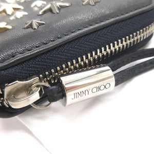 新品同様 ジミーチュウ スタースタッズ レザー ネイビー 紺 ラウンドファスナー長財布 財布 1280【中古】JIMMY CHOO