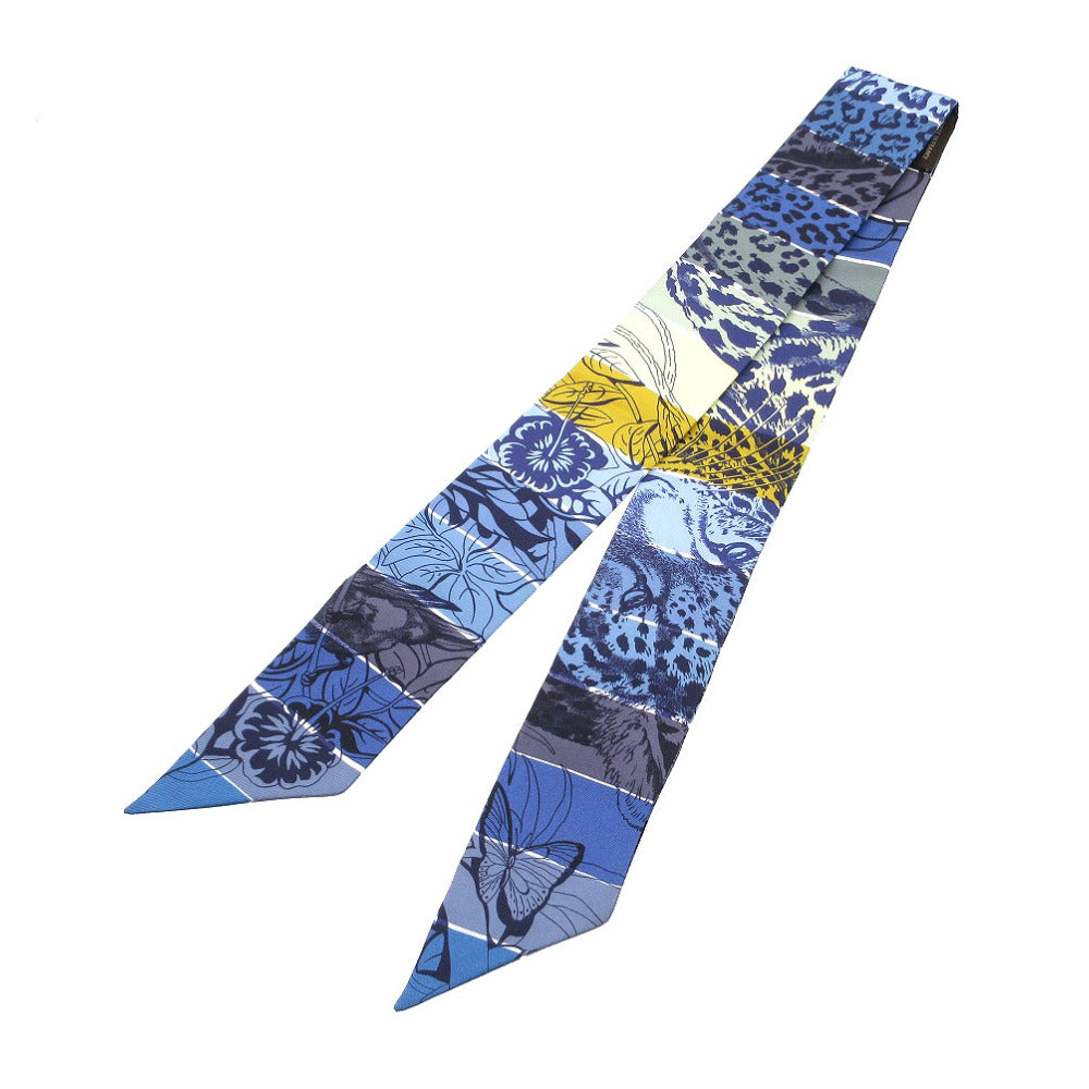 美品 エルメス ツイリー ジャングル ラブ レインボー スカーフ シルク ブルー/マルチカラー 1285【中古】HERMES