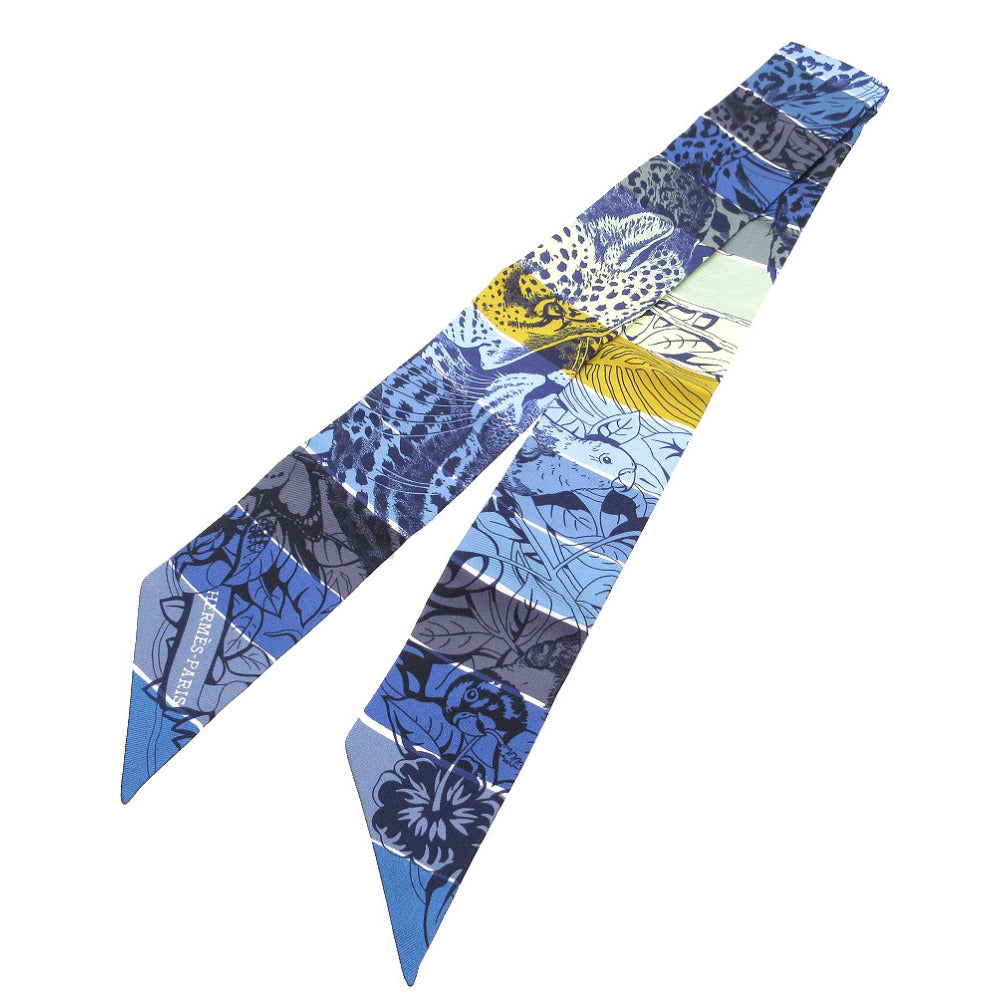 美品 エルメス ツイリー ジャングル ラブ レインボー スカーフ シルク ブルー/マルチカラー 1285【中古】HERMES