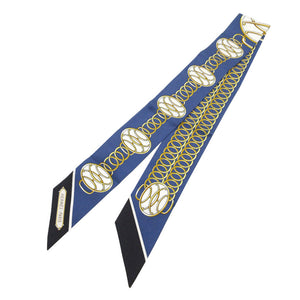 新品同様 エルメス ツイリー リフト プロフィール スカーフ シルク マリーヌ/ノワール/ゴールド 1286【中古】HERMES