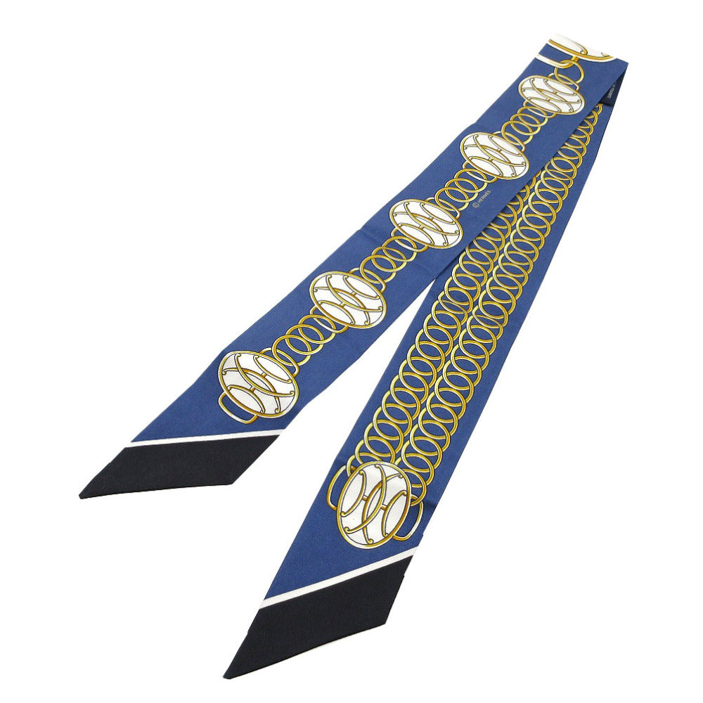 新品同様 エルメス ツイリー リフト プロフィール スカーフ シルク マリーヌ/ノワール/ゴールド 1286【中古】HERMES