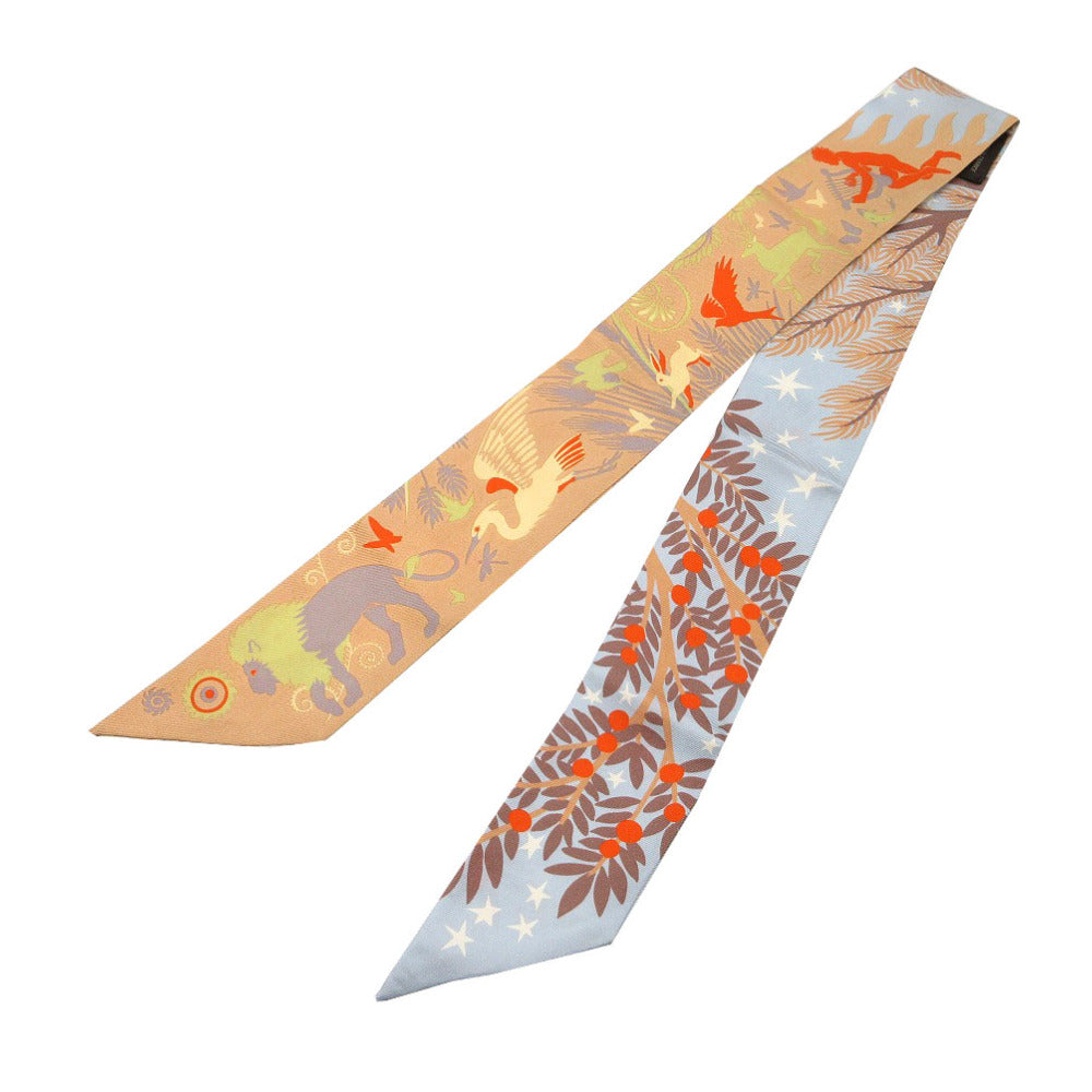 美品 エルメス ツイリー オルフェウスの魅力に誘われて スカーフ シルク シエル/ベージュローズ/ヴァーミリオン 1287【中古】HERMES