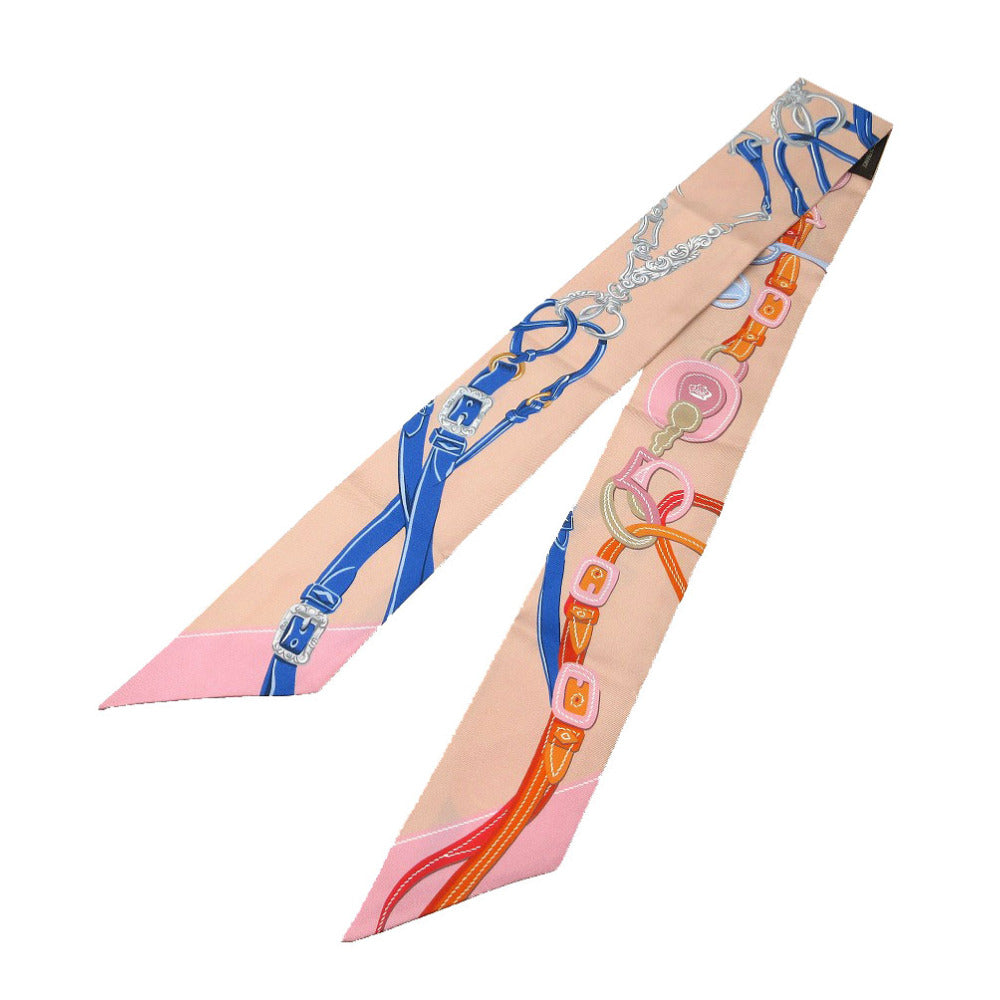 美品 エルメス ツイリー ブリッド ドゥ ガラ アップリケ ピケ スカーフ シルク ローズプードル/ブルーデュー/グリ 1288【中古】HERMES