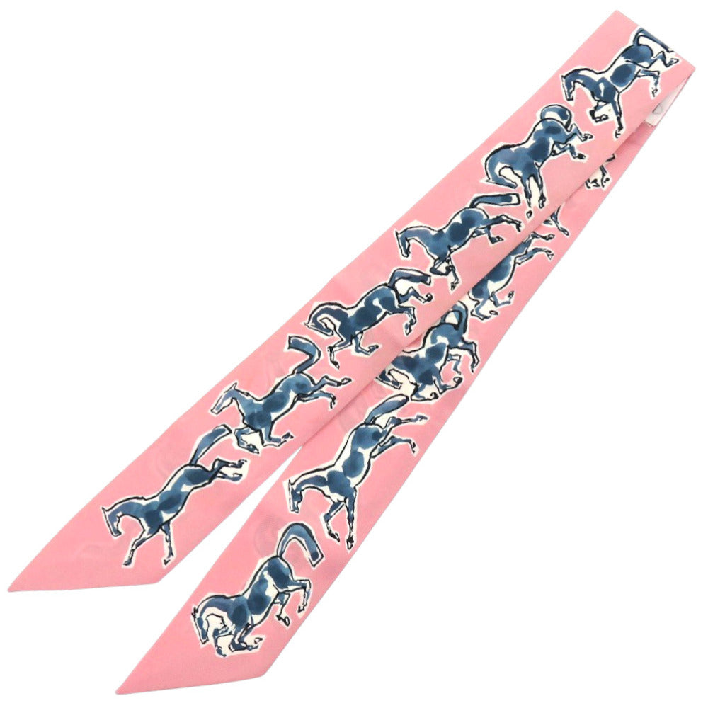 美品 エルメス ツイリー chevaux en liberte 自由の馬 シルク ピンク スカーフ 1289【中古】HERMES